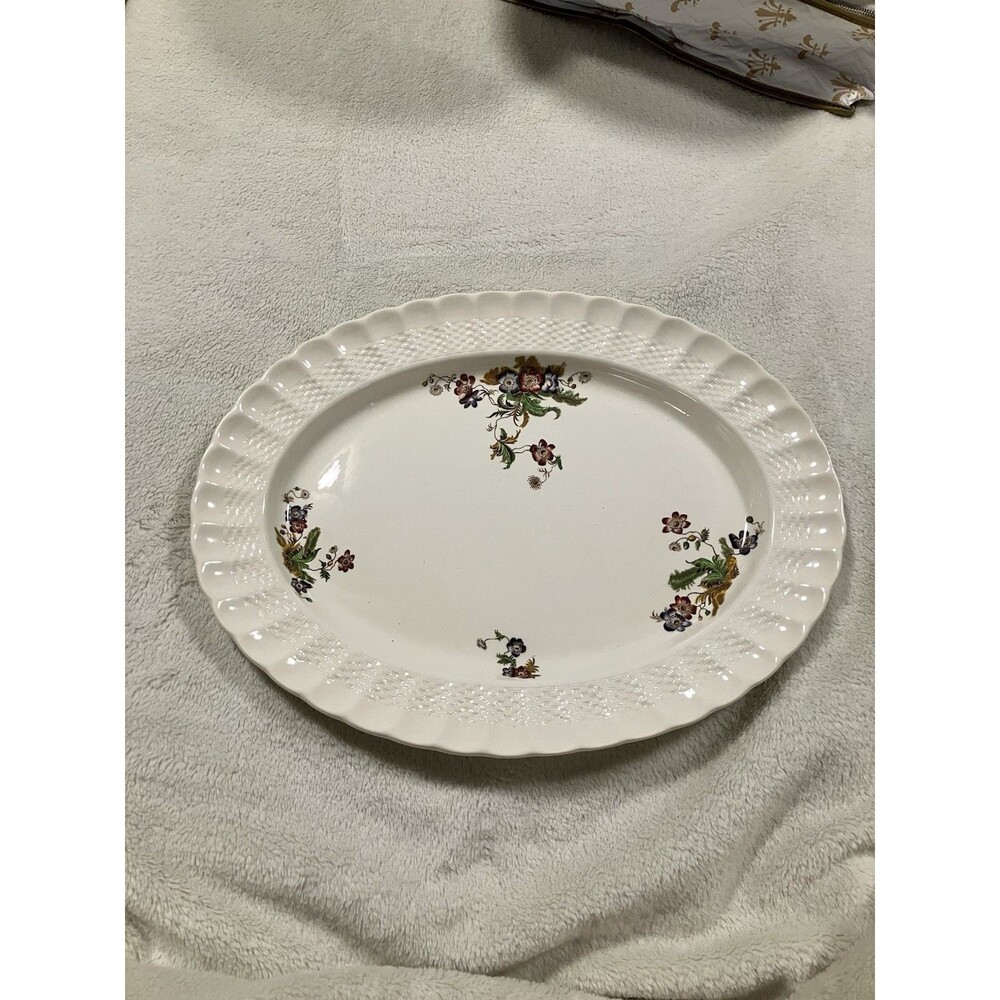Copeland Spode England Wicker Lane 15” Oval Serving Platter Floral Cottage Core